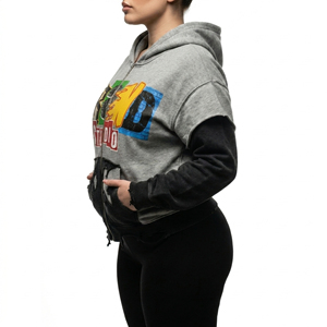 Sweat-shirt zippé respirant à capuche pour femme, délavé à l'acide et au sel, gris/noir uni, style streetwear, longueur standard, 100% coton - Product Image 5