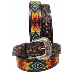 Ceinture de cowboy en cuir de vache 100% véritable, ornée de perles, boucle en alliage, design sculpté à la main, taille personnalisée, logo, Top Rodeo International - Product Image 4