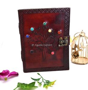 Leather <b>Journal</b> With Tre E of <b>Life</b> Chakra Stones and Flo Wer of <b>Life</b> Embossing for Business Gift Perfect Leather Craft - Product Image 1