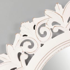 Vintage White Oval Decorative Wall <b>Mirror</b> Carved Wooden <b>Frame</b> Rustic Farmhouse Accent Mirrorv - Product Image 4