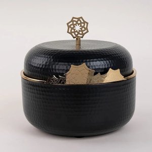 Marmite en métal classique avec couvercle, qualité supérieure, fabrication artisanale, vaisselle de luxe, forme ronde, chauffe-plats de table pour la cuisine - Product Image 3