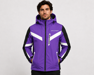 Veste softshell pour homme, contraste violet, blanc et noir, avec capuche, imperméable, coupe-vent, veste de sport d'hiver pour l'extérieur, vêtements de travail personnalisés - Product Image 3