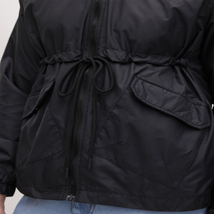 Men's Black Hooded Windproof Blouson <b>Jacket</b> With Adjustable Waist And Zipper Closure Casual Autumn Wear - Product Image 4