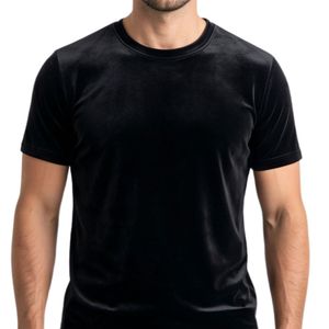 Camiseta de Terciopelo Azul Brillante, Transpirable, de Verano, para Hombre, Suave, de Manga Corta, Cuello Redondo, Estilo Minimalista - Product Image 4