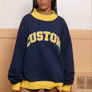 Sweat-shirt à col montant en molleton de coton mélangé pour femme, surdimensionné et brodé, de haute qualité, vente en gros du fabricant - Product Image 1