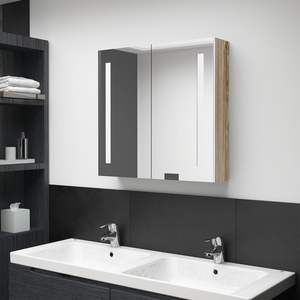 Mueble de Baño de MDF Blanco y Roble con Espejo LED y Diseño de Vidrio Mediano - Product Image 1