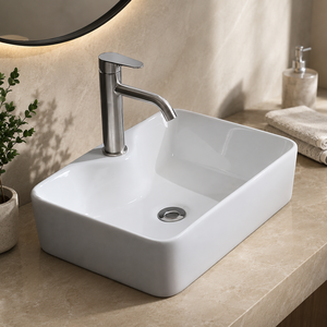 Lavabo de cerámica cuadrado moderno Skytouch con capacidad de 9L, instalación sobre encimera, lavabo de sobremesa. - Product Image 1