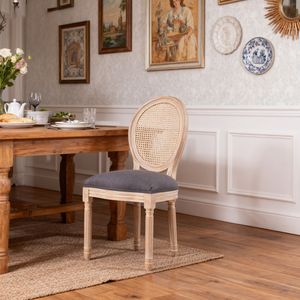 Ensemble de 2 chaises de salle à manger de style campagnard français, chaise en tissu vintage de style farmhouse avec pieds et dossier en bois massif, rembourrées en rotin - Product Image 5