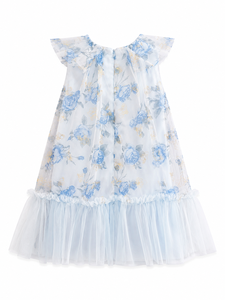 Vestido de Fiesta de Tul Azul con Estampado Floral para Niñas, con Adorno de Lazo de Perlas, Estilo Dulce con Dobladillo de Tul en Línea A, para Primavera - Product Image 2