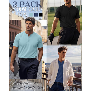 Men's Short Sleeve <b>Henley</b> T-Shirt Solid Color Knitted Casual Regular Fit V-Neck <b>Top</b> - Product Image 3