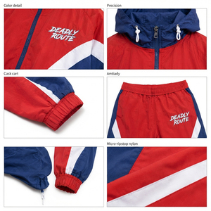 Custom Embroidered Logo Men Hooded <b>Windbreaker</b> Jacket Baggy Nylon Pants Hiking Camping Oversized Hooded Zipper Tracksuit Set - Product Image 6