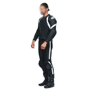 Combinaison de moto en cuir véritable noir et blanc pour course sportive à grande vitesse - Product Image 3