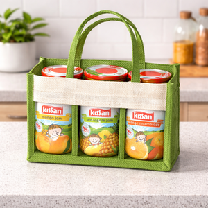 Custom 4 Compartment <b>Small</b> Jute Wine Tote Bag Non Woven Handles Bottle Carrier <b>Jar</b> Storage Plain Logo Promo Gift Shopper - Product Image 1