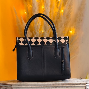 New Hand Tooling Solid Color Genuine Leather Tote Purse Bags with Zipper Closure and Embroidery for Women & Girls Beach Use - Product Image 3