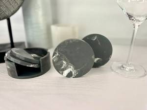 Sous-verres effet marbre en béton avec support, ensemble de sous-verres faits à la main - Product Image 2