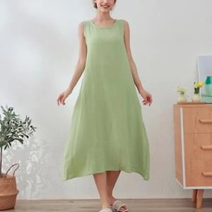 Robe en coton biologique, robe d'été sans manches, robe midi, robe en gaze légère et douce, vêtements de maison, robe en coton naturel - Product Image 3