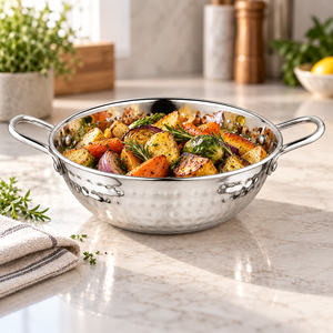 Olla Kadhai de Aluminio Martillado con Doble Asa, Tazón Redondo Pulido para Cocina y Restaurante - Product Image 6