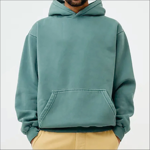 Sudadera con Capucha Extra Grande para Hombre, Verde Sólido, Felpa de Algodón, Informal, con Bolsillos, para Otoño, Corte Regular - Product Image 1