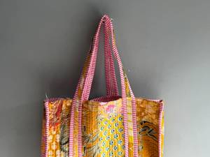 Sac fourre-tout bohème en coton à motifs panneaux et poignées rayées, ouverture supérieure, sac de shopping toutes saisons, CADEAU POUR ELLE - Product Image 2