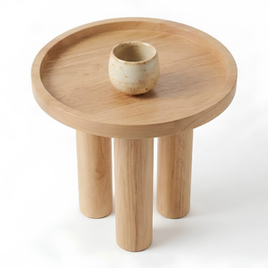 Table d'appoint ronde moderne scandinave en teck massif avec coussins, ensemble de meubles de jardin d'extérieur, design en bois naturel - Product Image 5