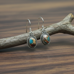 Vintage Oyster Turquoise <b>Drop</b> <b>Earrings</b> 925 Sterling <b>Silver</b> Rose Gold & Yellow Gold Plated Handmade Statement Jewelry for Women - Product Image 2