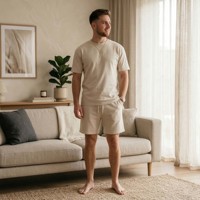 Conjunto Deportivo de Verano para Hombre, Transpirable y de Alta Calidad, Color Leche de Avena, Estilo Urbano Informal, Camiseta de Manga Corta con Cuello Redondo