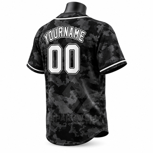 Camiseta de Béisbol Personalizada con Camuflaje Negro, Unisex, Manga Corta, Cierre de Botones en la Parte Delantera, Transpirable, Absorbe la Humedad, Uniforme de Poliéster - Product Image 4