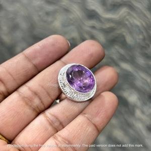Bijoux Perfections Améthyste en argent sterling 925, pierre précieuse ovale facettée sertie dans un cadre, pour femmes - Product Image 4