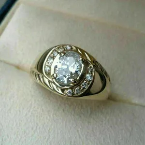 Moissanite Engagement <b>Ring</b> 925 Sterling <b>Silver</b> Gold Plated Luxury Vintage Wedding Brilliant Cut Stone Fine Jewelry Gift for <b>Men</b> - Product Image 1