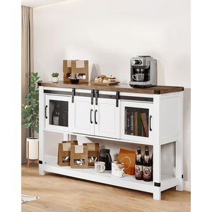 Mobile Bar da Caffè in Stile Rustico 120x40x83 cm con 4 Ripiani, Ante Scorrevoli in Metallo e Legno, Tavolo Bar - Product Image 2