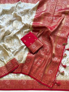 Sari Imperial Pattu Élégance, Sari Héritage Teint à la Main, Sari Designer Jaal Doré, Sari de Luxe en Soie Binni, Sari Meher Rich Pallu - Product Image 2