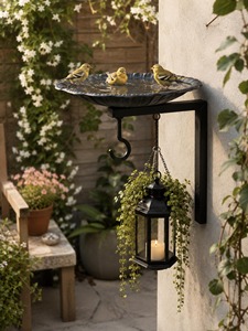 Comedero para pájaros de hierro hecho a mano, nuevo, artesanal, para montar en la pared, con ganchos, soporte para alimentación, para decoración exterior, fácil de instalar. - Product Image 3