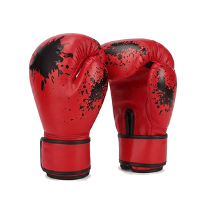 Gants de boxe verts en PU avec imprimé goutte de peinture noir, fermeture Velcro, protège-poignets, gants d'entraînement pour adultes, conception à doigts complets - Product Image 4