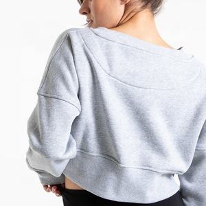 Best Selling Casual Long Sleeve Blank <b>Gym</b> Workout Cropped Hoodie Custom Hot Pullover Crew Neck Crop Top <b>Sweatshirt</b> for Women's - Product Image 5