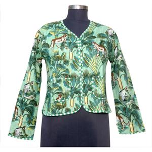 Chaqueta Corta Acolchada de Punto para Mujer, Estilo Boho, Estampado Floral a Rayas, Cierre de Botones Hecho a Mano, Unisex, Regalo - Product Image 1