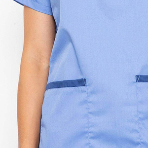 Women Blue V-Neck <b>Scrub</b> <b>Set</b> With Pockets Hospital Uniforms Cotton Polyester Woven Fabric Needle Detection - Product Image 5