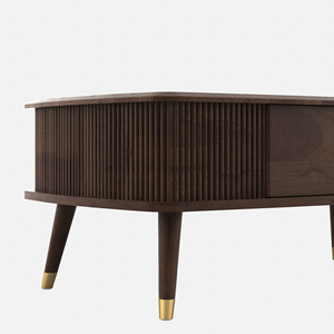 Premium Class Unique Solid Acacia Wooden <b>Oval</b> Shape Walnut Finish Piler Style Sides Home Hotel Living Room Office <b>Coffee</b> <b>Table</b> - Product Image 6