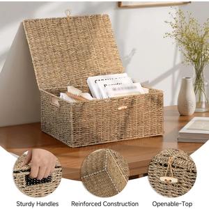 Cesta de almacenamiento de mimbre tejida a mano con tapa abatible, cesta de almacenamiento hecha a mano, venta al por mayor, ecológica, hecha en Vietnam - Product Image 5