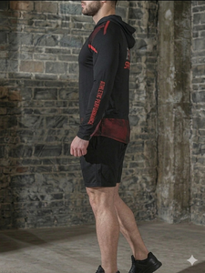 Veste de course pour homme à haute élasticité, perlée, en polyester 220g, à capuche, zippée, coupe ajustée, manches longues, séchage rapide, pour la gym et le fitness, OEM - Product Image 3