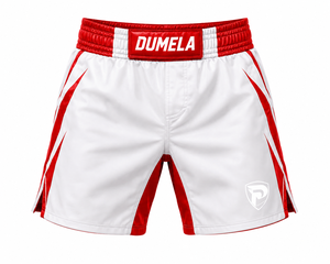 Shorts de boxe blancs et rouges Dumela en polyester et coton, confortables, de haute qualité, pour toutes les saisons, vêtements d'entraînement - Product Image 1