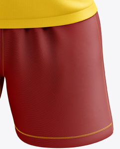 Custom Brand Team Sportswear Uniform Sublimated Women Soccer Jersey for Sale <b>Red</b> and Yellow Color Shirt Shorts Football Kit - Product Image 3