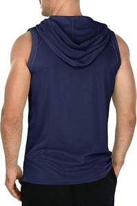 Débardeur à capuche sans manches pour homme, couleur unie, séchage rapide, tricoté, col rond, décontracté, disponible en bleu marine, blanc et noir - Product Image 2