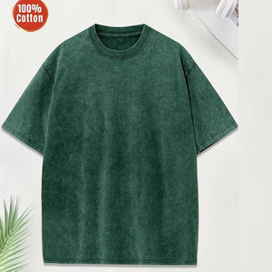 T-shirt Hip Hop tricoté 100% coton délavé à l'acide pour hommes personnalisé surdimensionné poids lourd écran Vintage Fitness à manches courtes tombé - Product Image 4