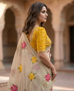 Sari indien traditionnel en soie, rayonne et viscose, tissu léger et transparent pour mariage - Product Image 1