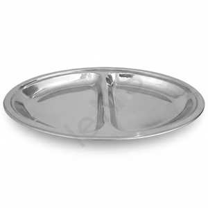 Eco-Friendly Stainless Steel 2-Compartment Oval Tray School Restaurant Canteen Dinner Plate Lunch Tray <b>Grid</b> Divided for Serving - Product Image 1