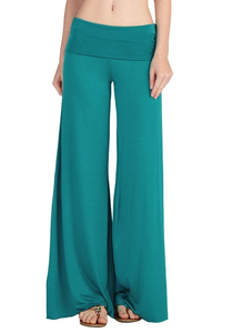 Pantalon palazzo long à jambes larges et taille haute en tissu extensible uni pour femmes - Product Image 3
