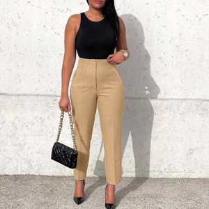 Pantalon crayon taille haute grande taille pour femme, longueur cheville, style bureau, en crêpe noir, pour le printemps, vente en gros, logo personnalisé - Product Image 6