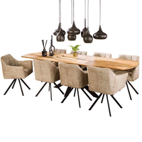 Table de salle à manger pliante industrielle extensible de 175 à 275 cm, plateau en bois d'acacia finition naturelle, pieds en métal finition noire mate.
