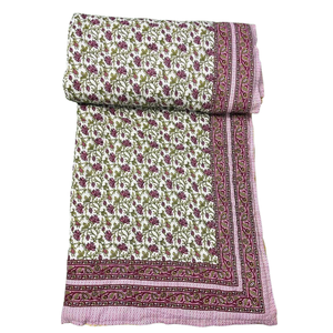 Ensemble de couette en coton fleuri avec bordure rose, design indien traditionnel, imprimé à la main, nettoyage à sec, utilisation à domicile ou à l'hôtel, toutes saisons - Product Image 1