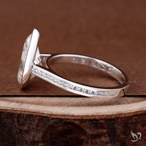 Luxury 3.00ct pear cut lab grown diamond engagement <b>ring</b> <b>statement</b> bezel setting with channel band 10k white gold - Product Image 2